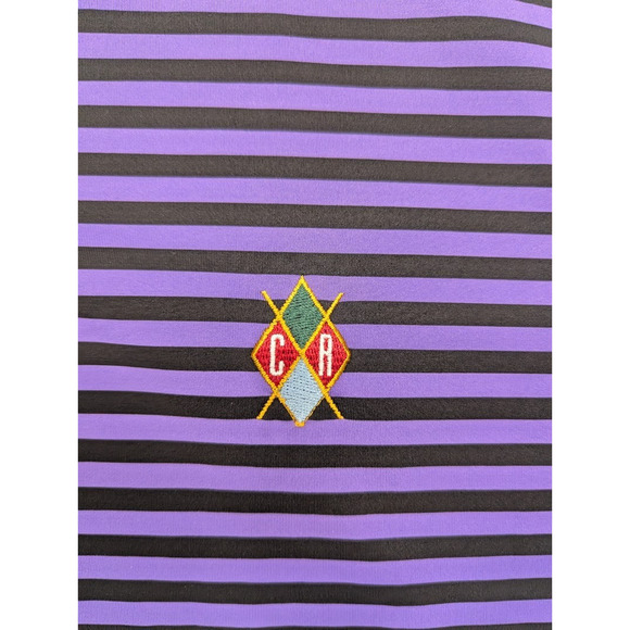 Peter Millar Summer Comfort Striped Golf Polo Logo M Purple Black Custom Spandex - Picture 4 of 9